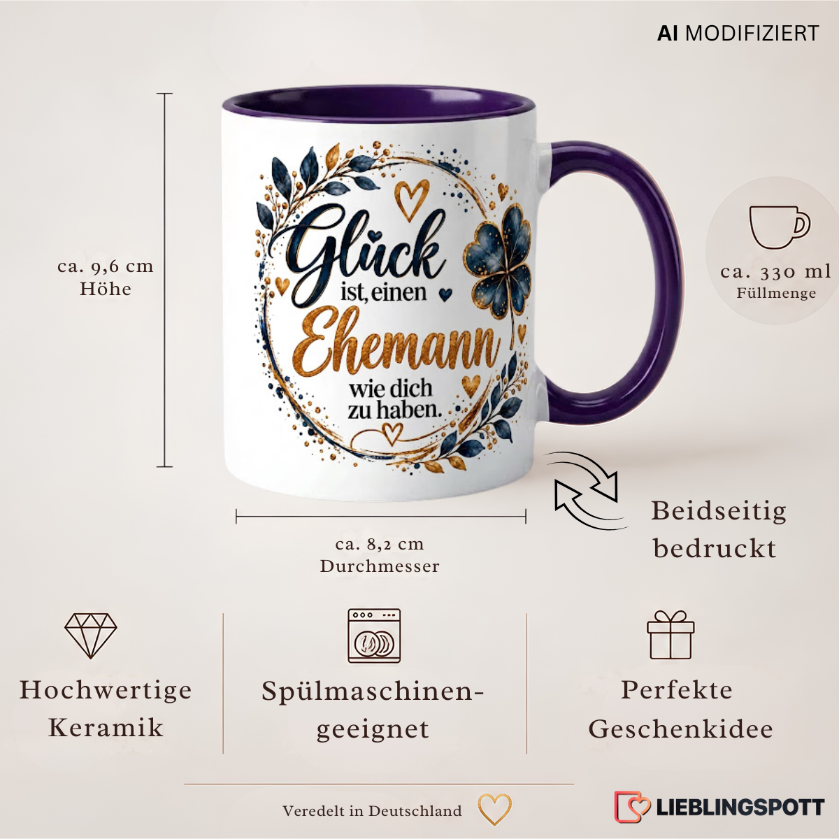Ehemann Tasse Produktdetails 330 ml 9,6 cm 8,2 cm doppelseitig bedruckt
