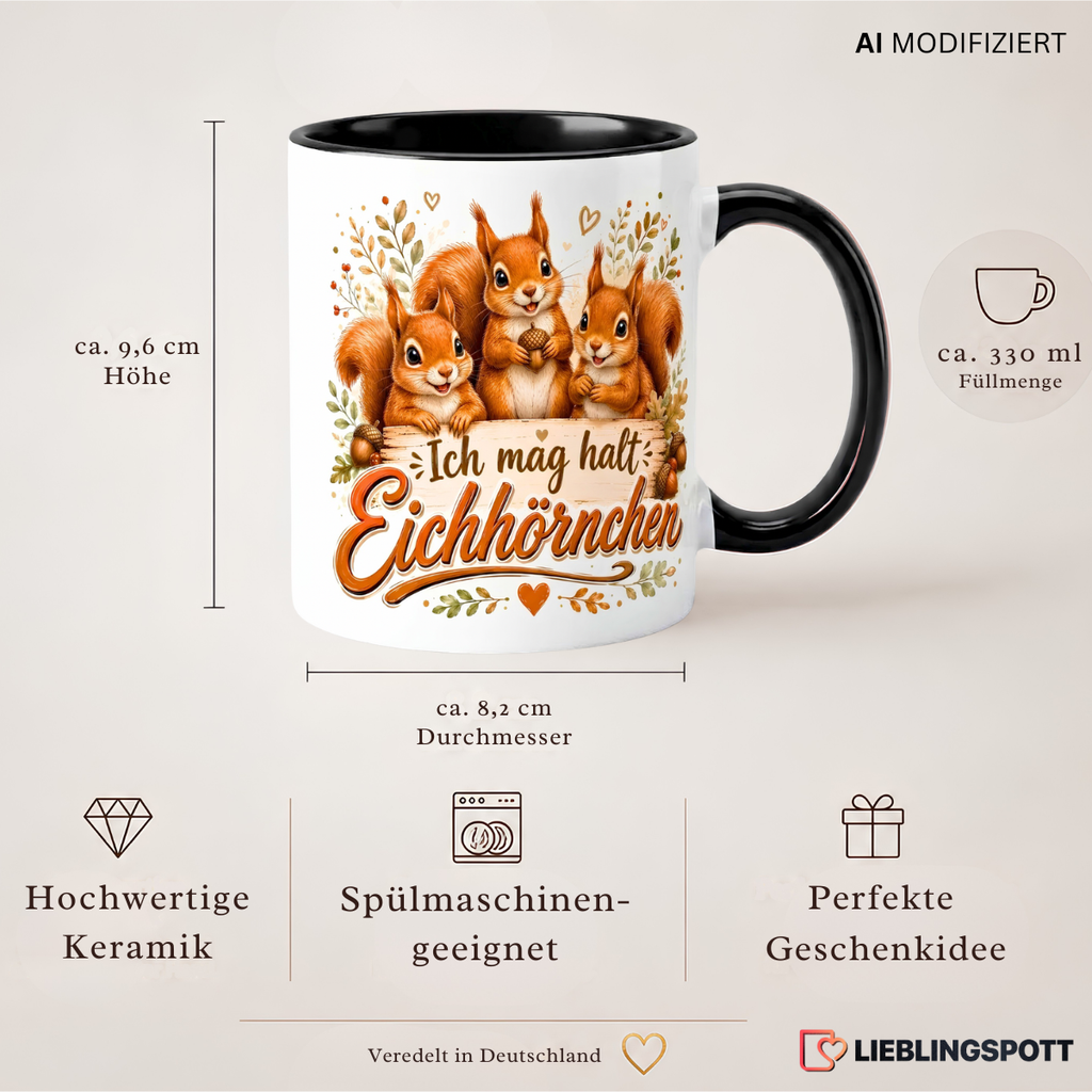 Produktdetails der Eichhörnchen Tasse mit 330 ml Füllmenge und Maßen