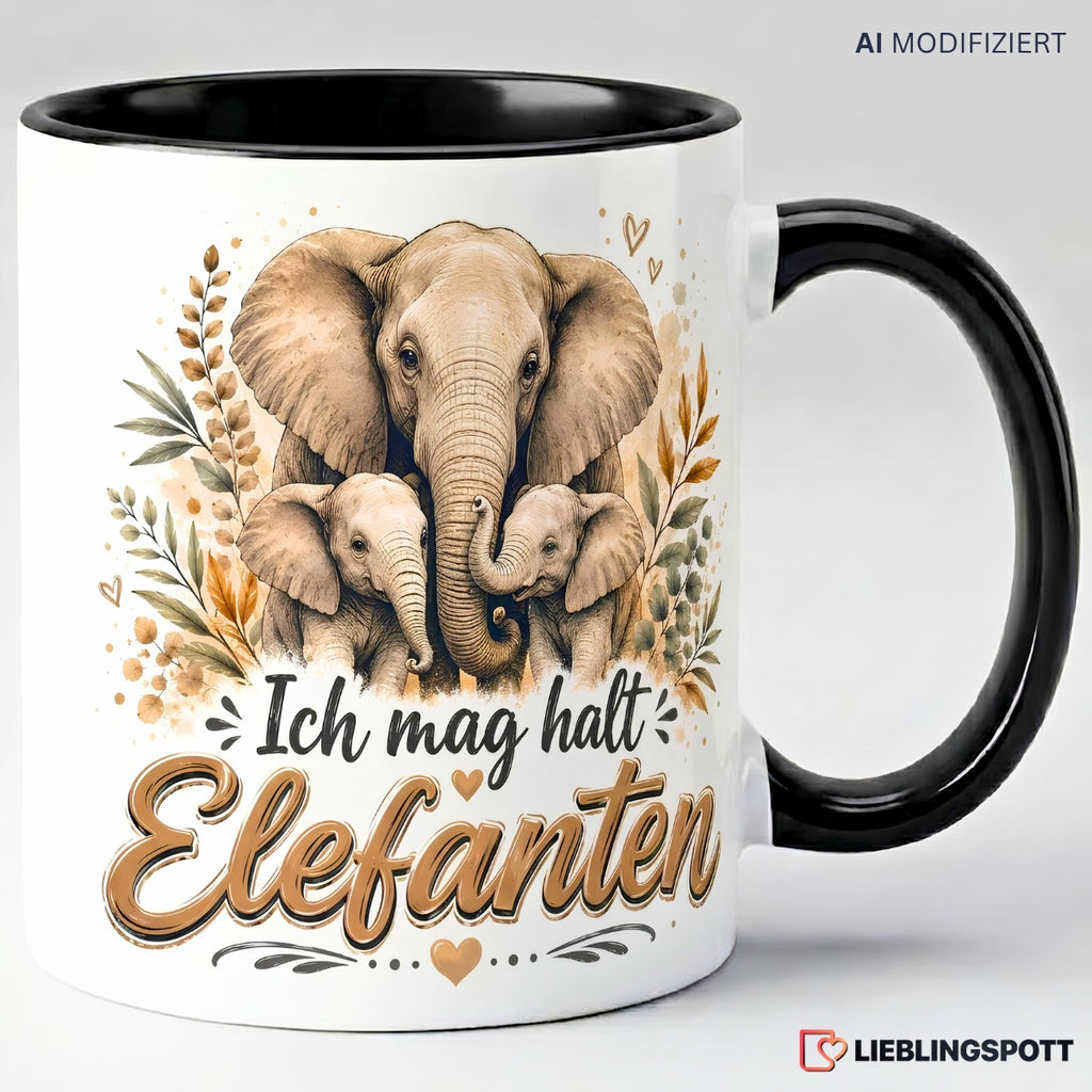 Elefanten Tasse Ich mag halt Elefanten Schwarz