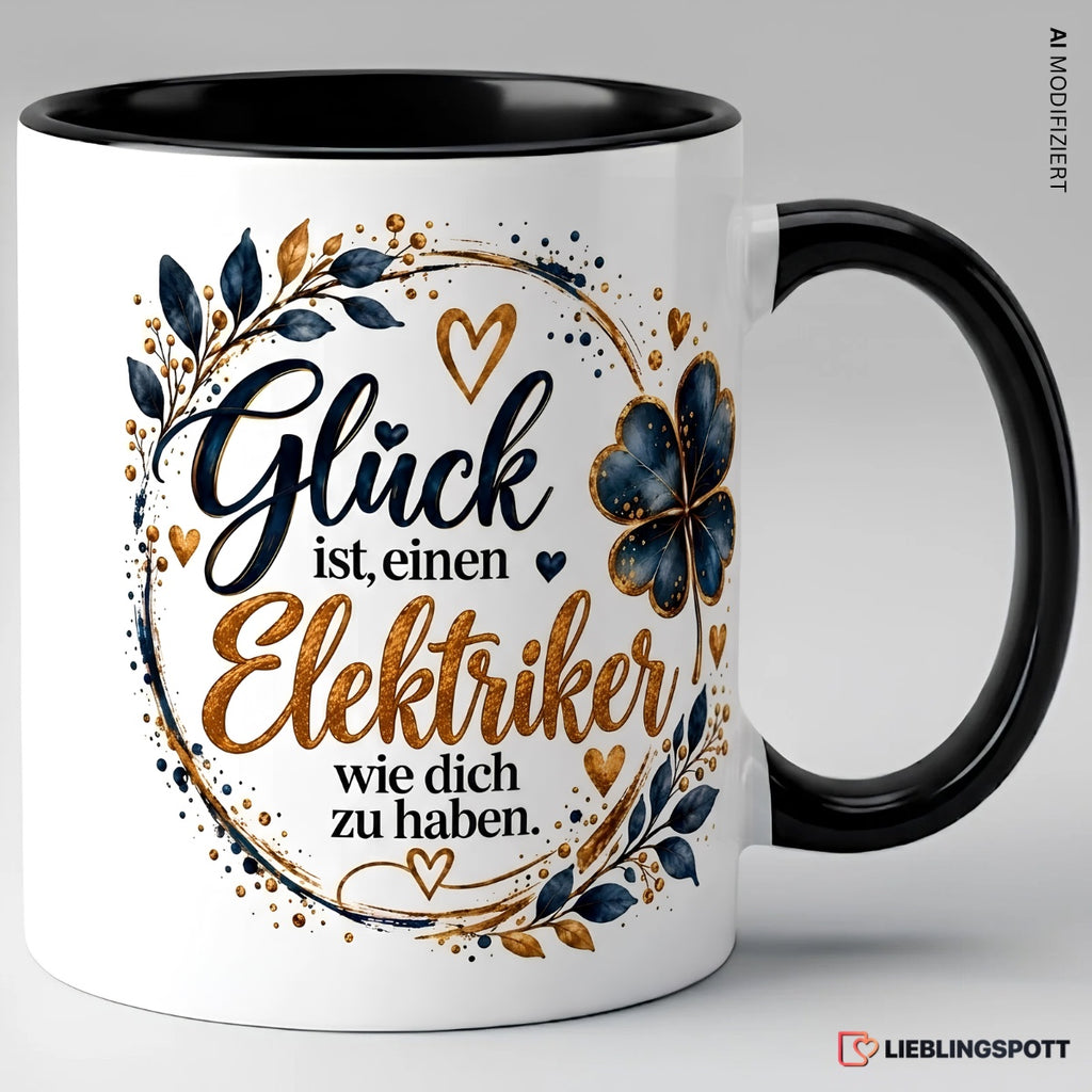 Elektriker Tasse mit Spruch in Schwarz
