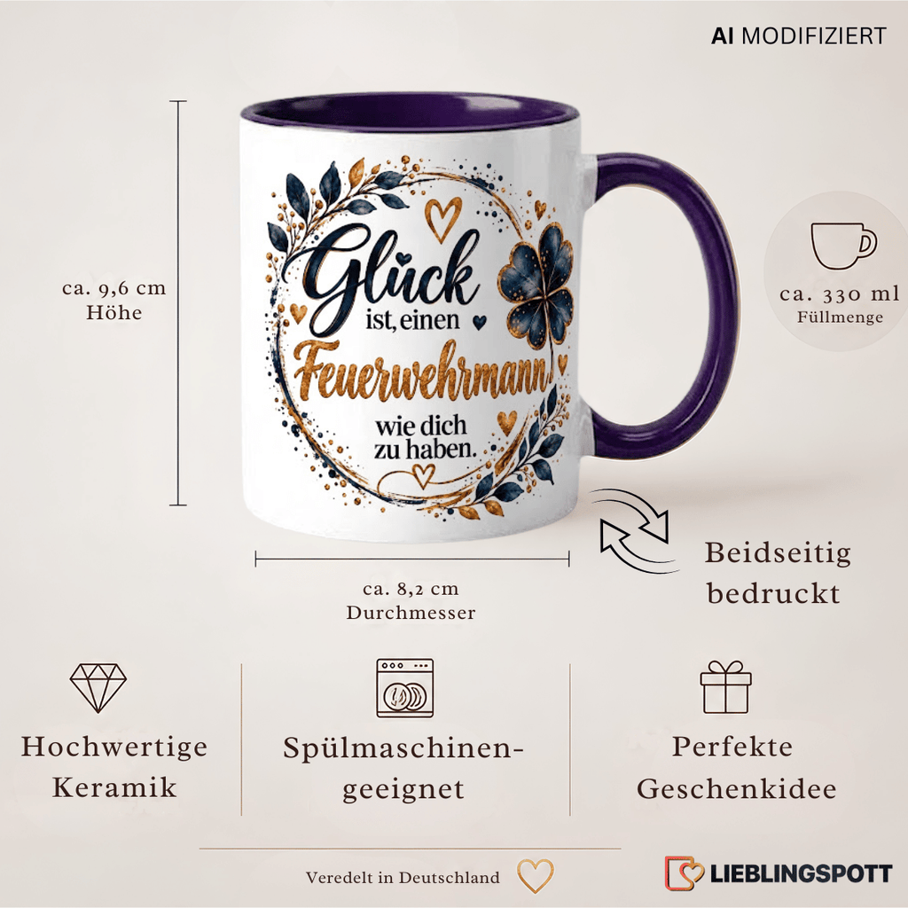 Feuerwehrmann Tasse Produktdetails 330 ml 9,6 cm 8,2 cm doppelseitig bedruckt