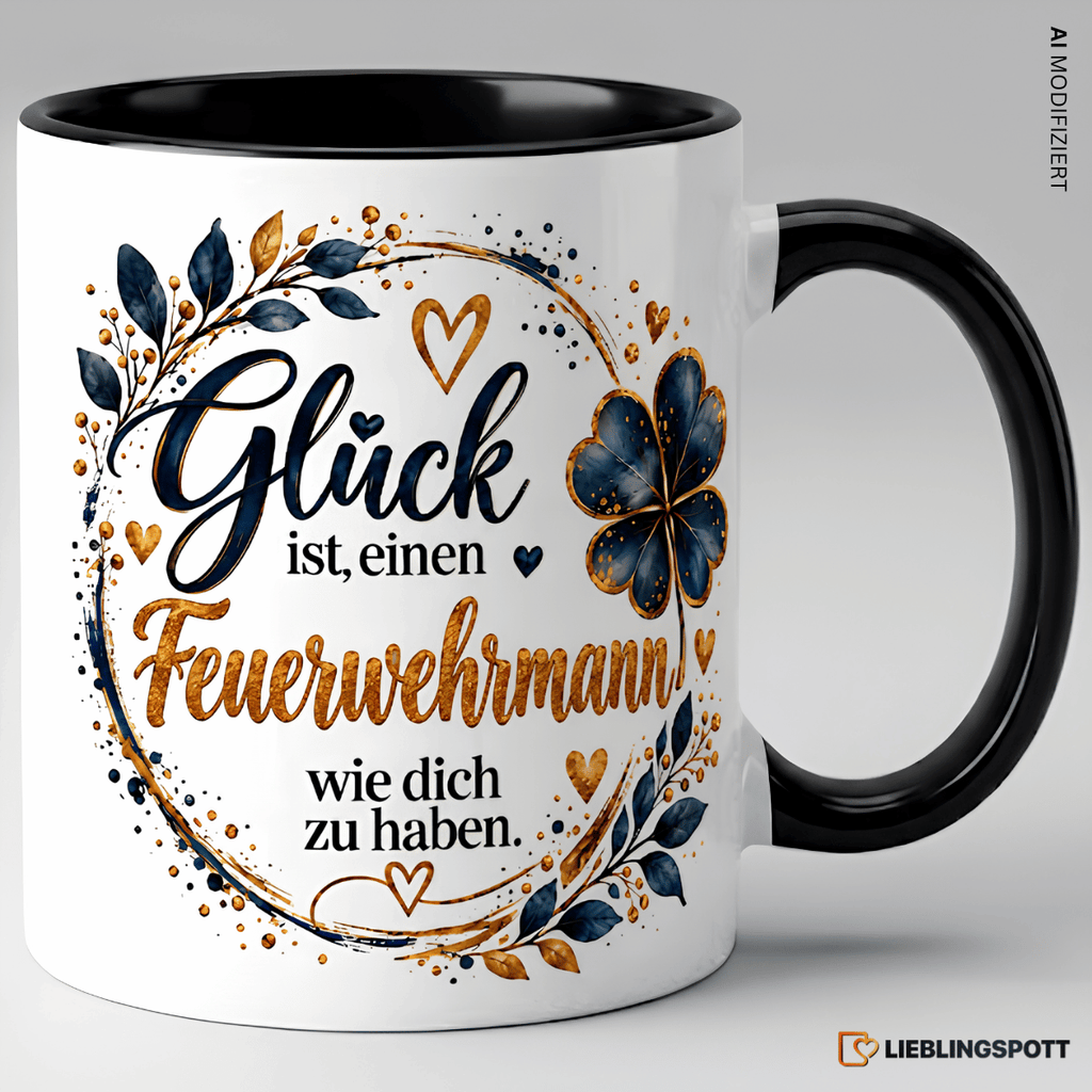 Feuerwehrmann Tasse Glück ist einen Feuerwehrmann wie dich zu haben - Schwarz