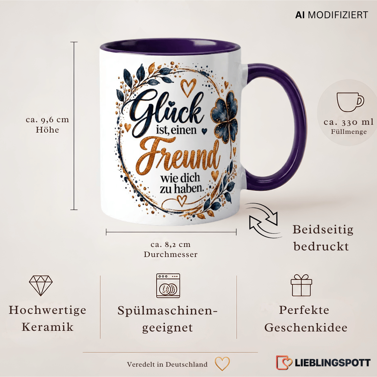 Freund Tasse Produktdetails 330 ml 9,6 cm 8,2 cm doppelseitig bedruckt