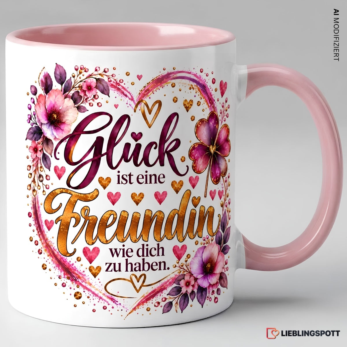 Freundin Tasse mit Spruch in Rosa – Glück ist eine Freundin wie dich zu haben