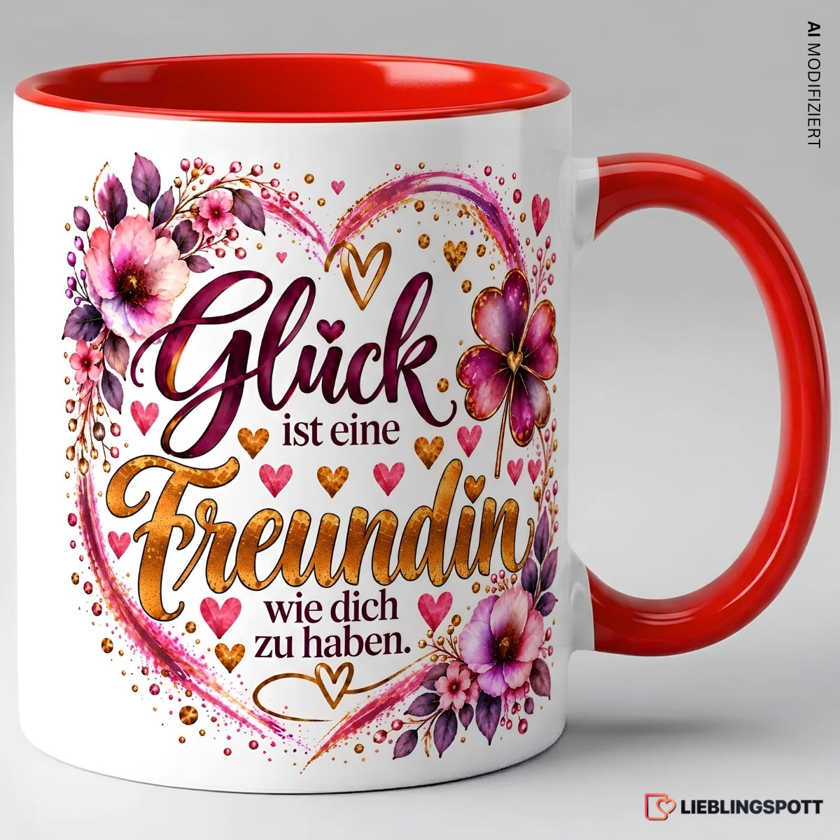 Freundin Tasse mit Spruch in Rot – Glück ist eine Freundin wie dich zu haben