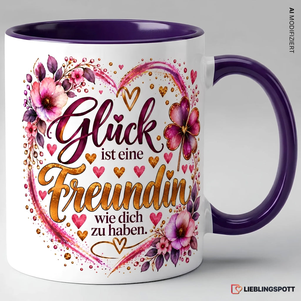Freundin Tasse mit Spruch in Violett – Glück ist eine Freundin wie dich zu haben
