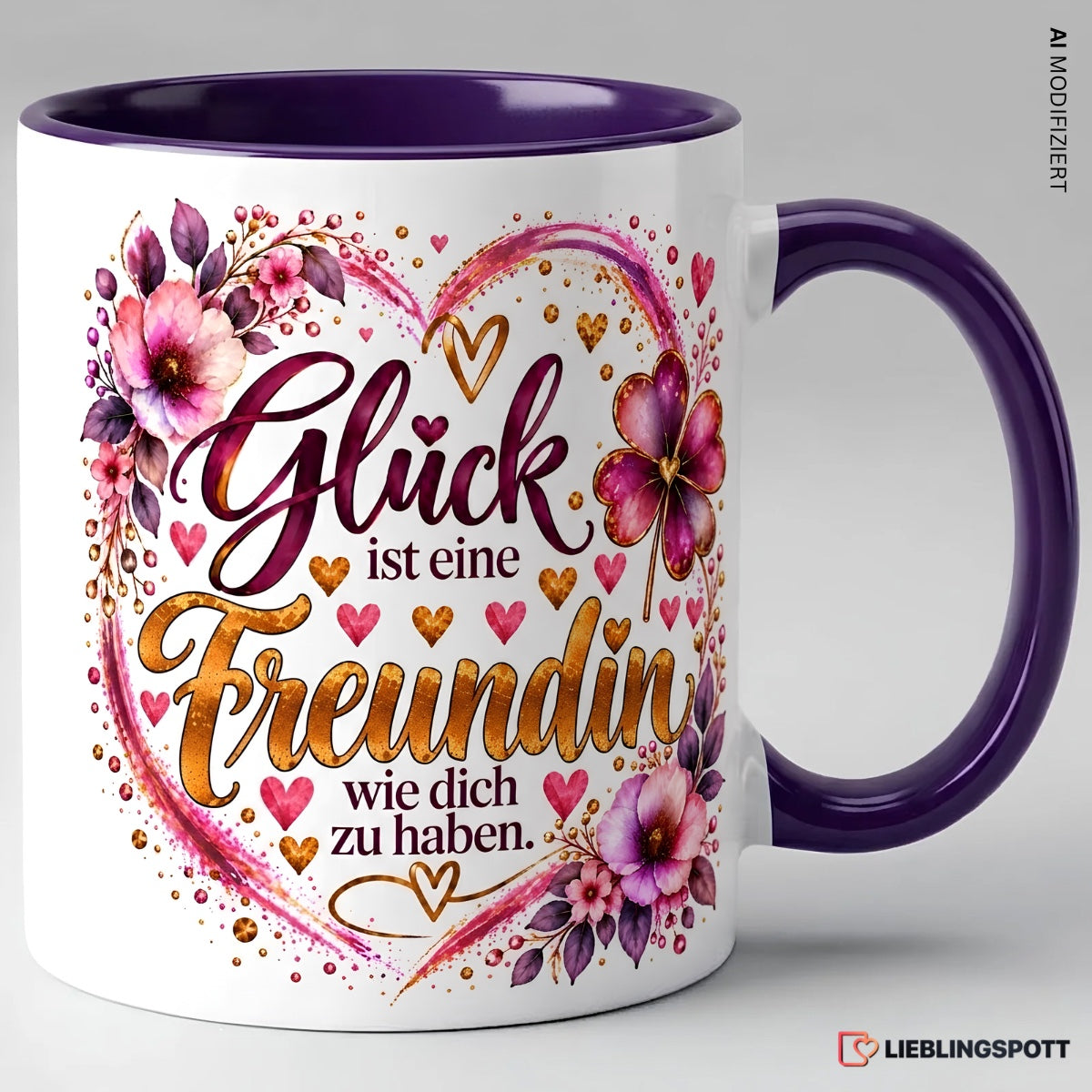 Freundin Tasse mit Spruch in Violett – Glück ist eine Freundin wie dich zu haben