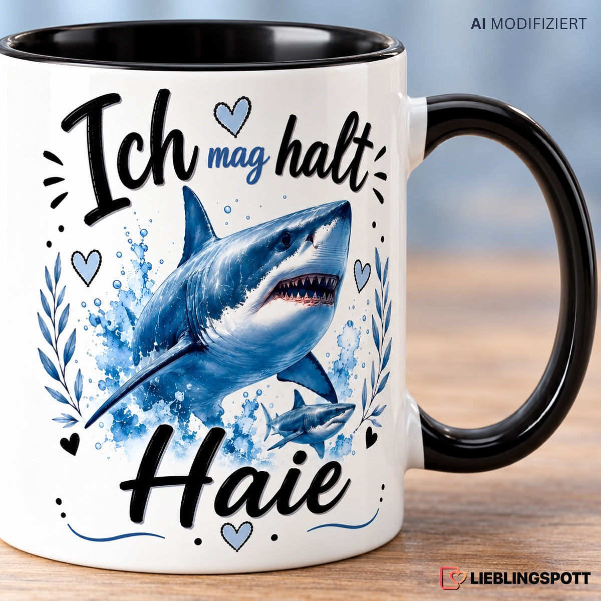 Keramiktasse mit Hai-Motiv als Geschenkidee