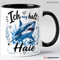 Schwarze Keramiktasse mit Hai-Motiv Ich mag halt Haie