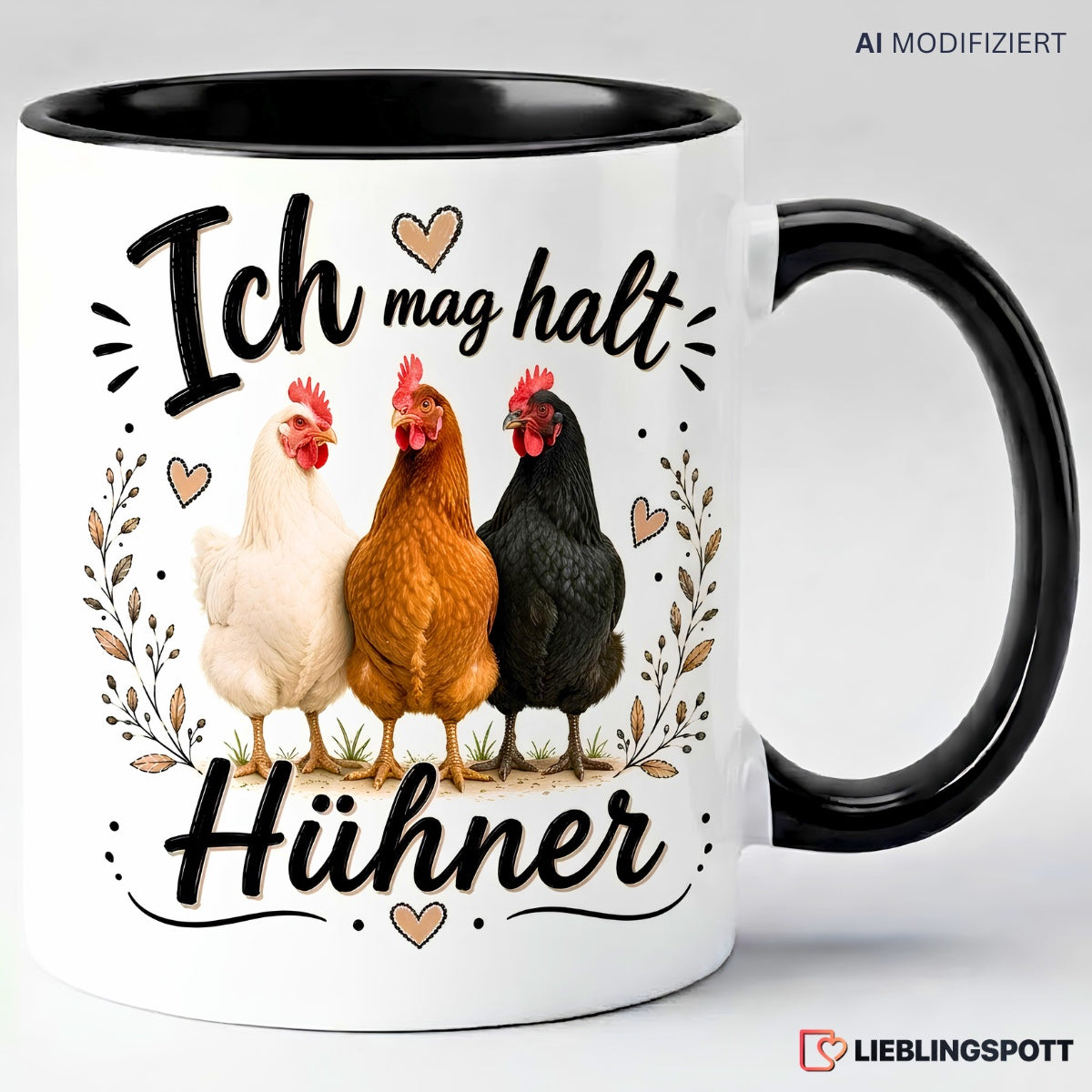 Hühner Tasse Ich mag halt Hühner in Schwarz