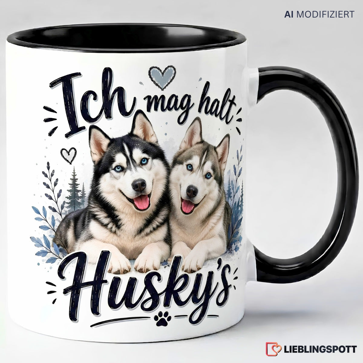 Husky Tasse Ich mag halt Huskys – Schwarz