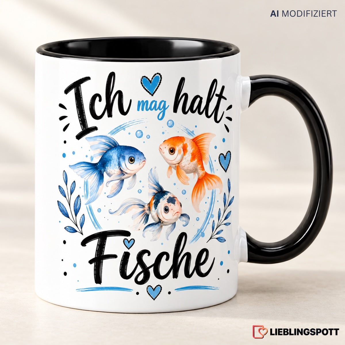 Ich mag halt Fische Keramiktasse Lifestyle Produktbild