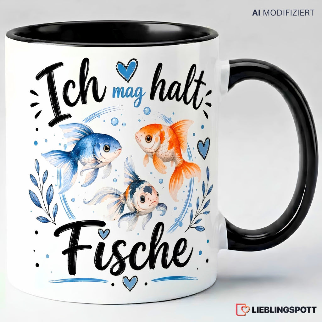 Ich mag halt Fische Keramiktasse 330 ml Schwarz