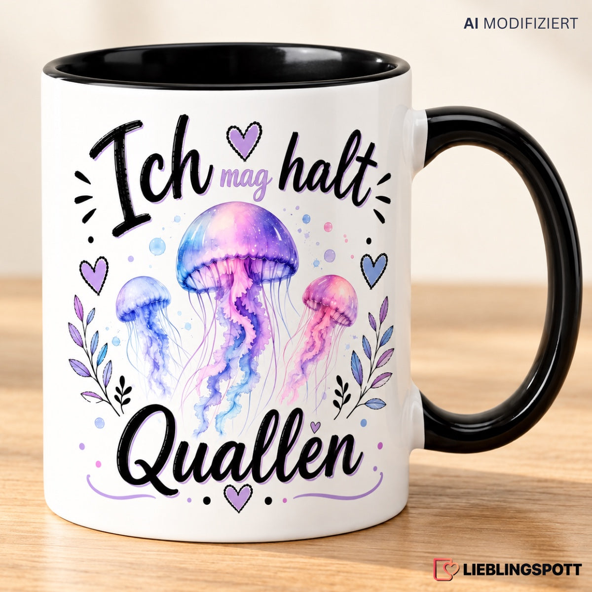 Ich mag halt Quallen Keramiktasse Lifestyle Produktbild