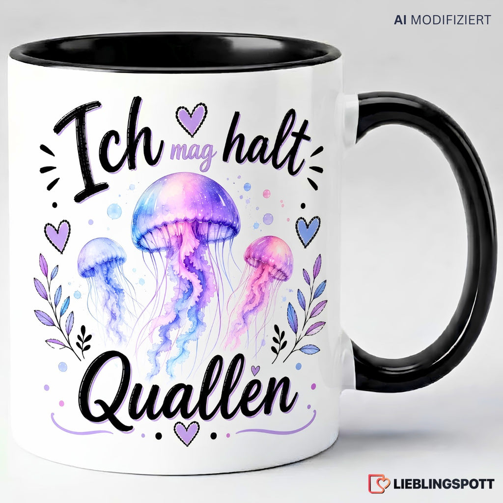 Ich mag halt Quallen Keramiktasse 330 ml Schwarz