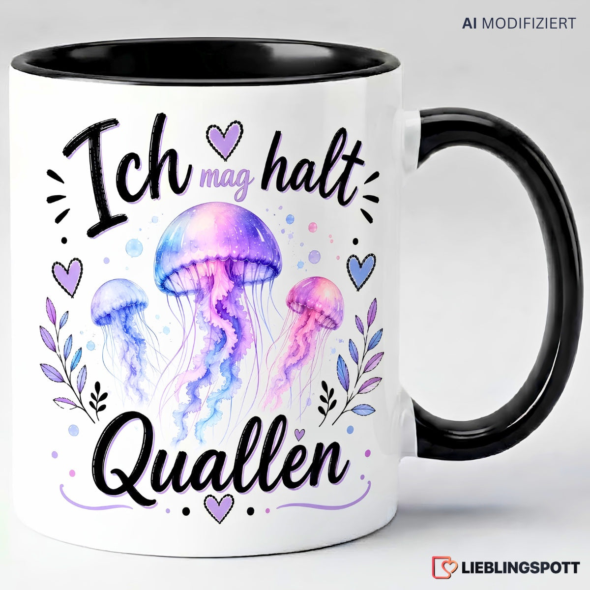 Ich mag halt Quallen Keramiktasse 330 ml Schwarz