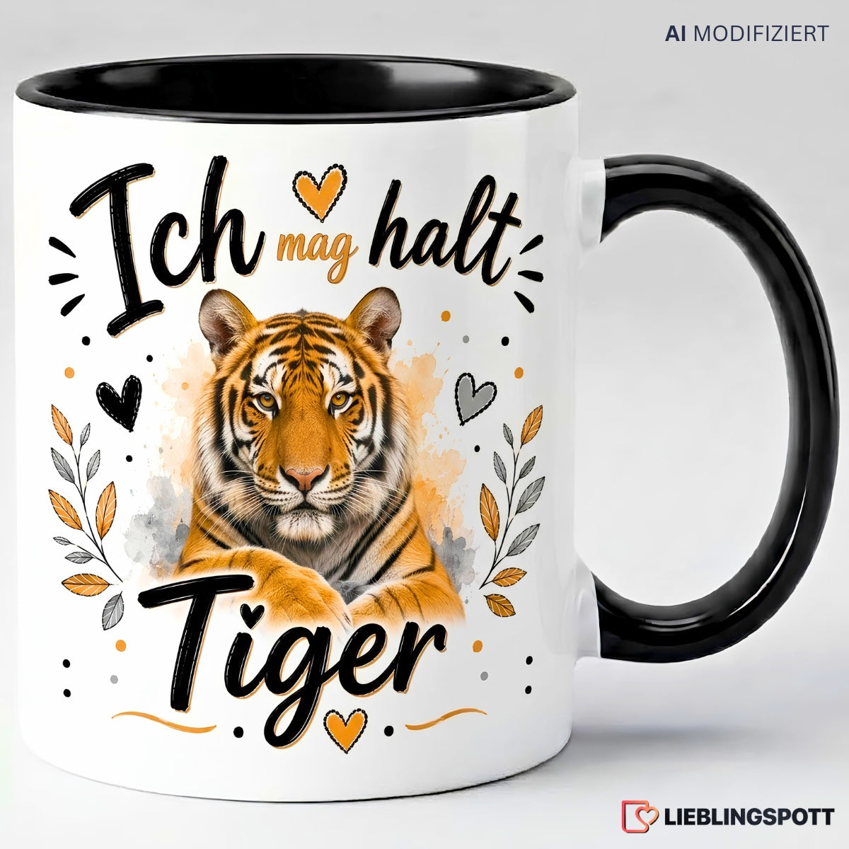 Tiger Tasse Ich mag halt Tiger in Schwarz