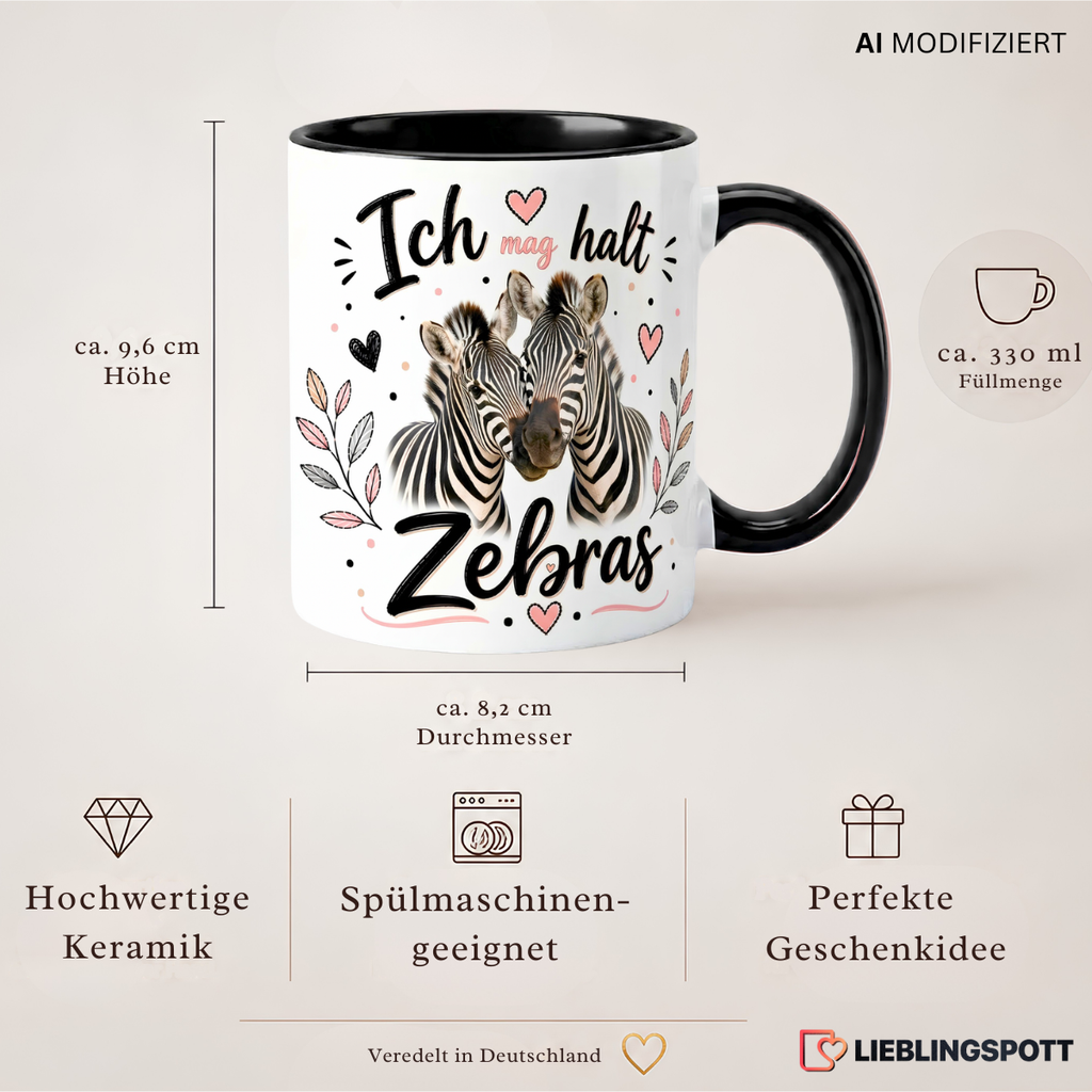 Ich mag halt Zebras Tasse Maße 330 ml und Produkteigenschaften