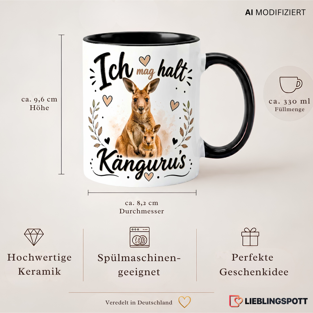 Maße und Vorteile der Keramiktasse mit Känguru-Motiv