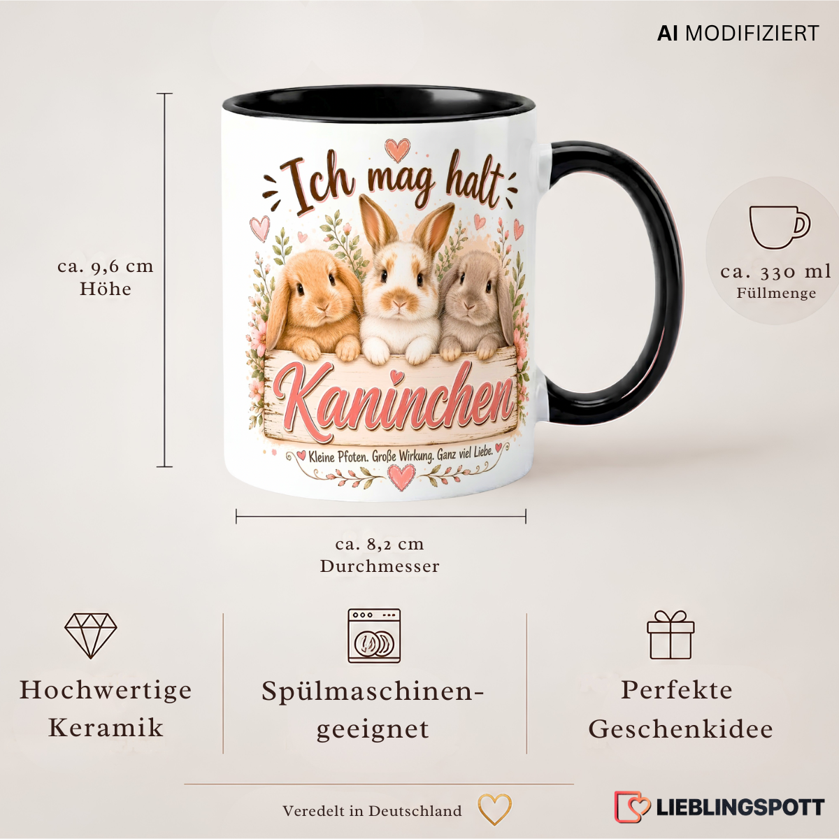 Kaninchen Tasse 330 ml Produktdetails Maße und Eigenschaften