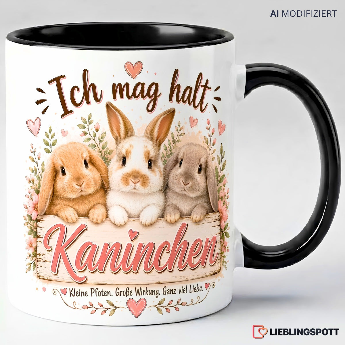 Kaninchen Tasse Schwarz mit Spruch Ich mag halt Kaninchen