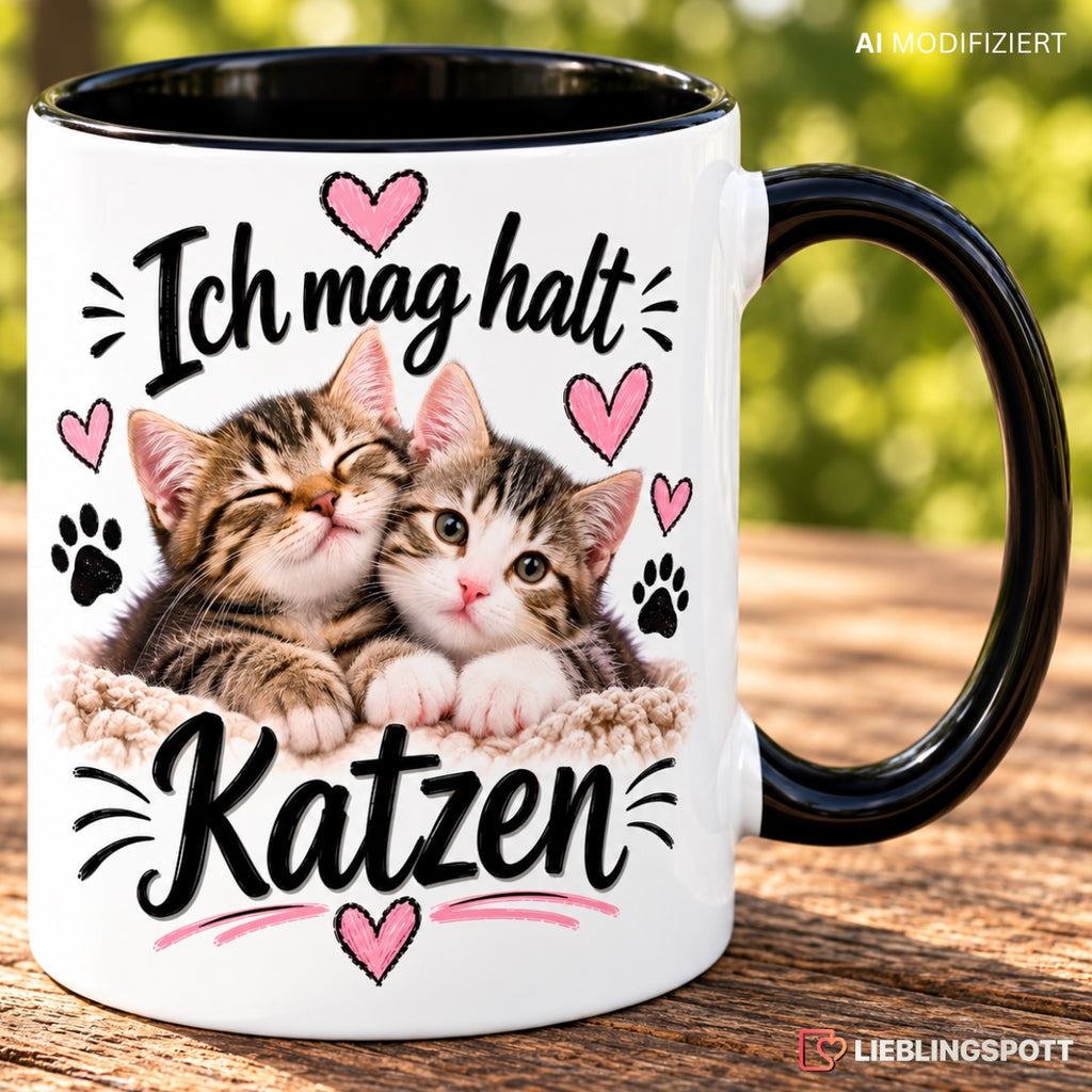 Katzen Tasse Ich mag halt Katzen – Lifestyle auf Holz
