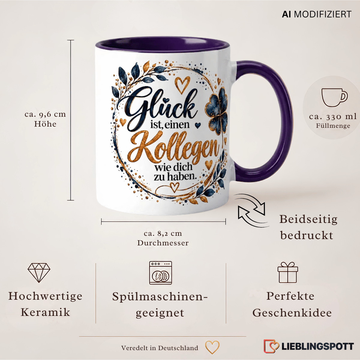 Kollege Tasse Produktdetails 330 ml 9,6 cm 8,2 cm doppelseitig bedruckt