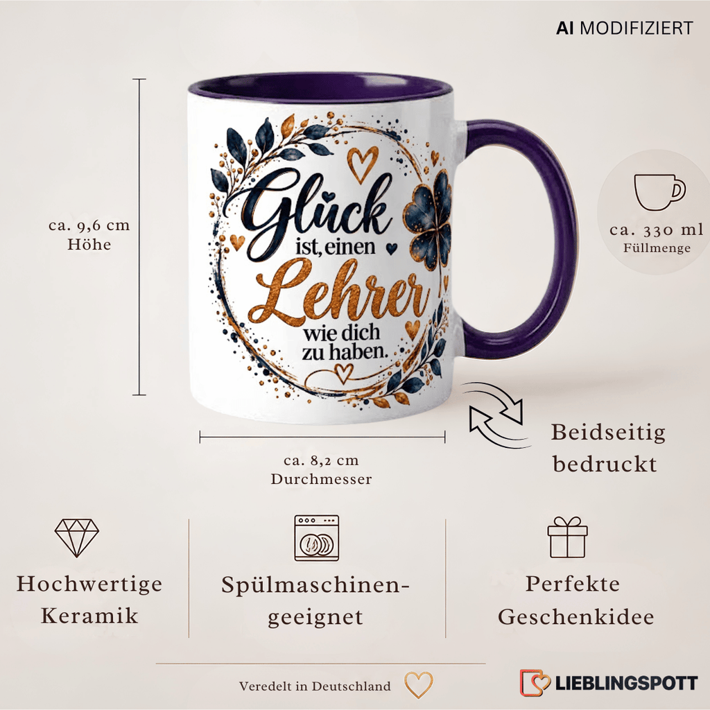 Lehrer Tasse Produktdetails 330 ml 9,6 cm 8,2 cm doppelseitig bedruckt