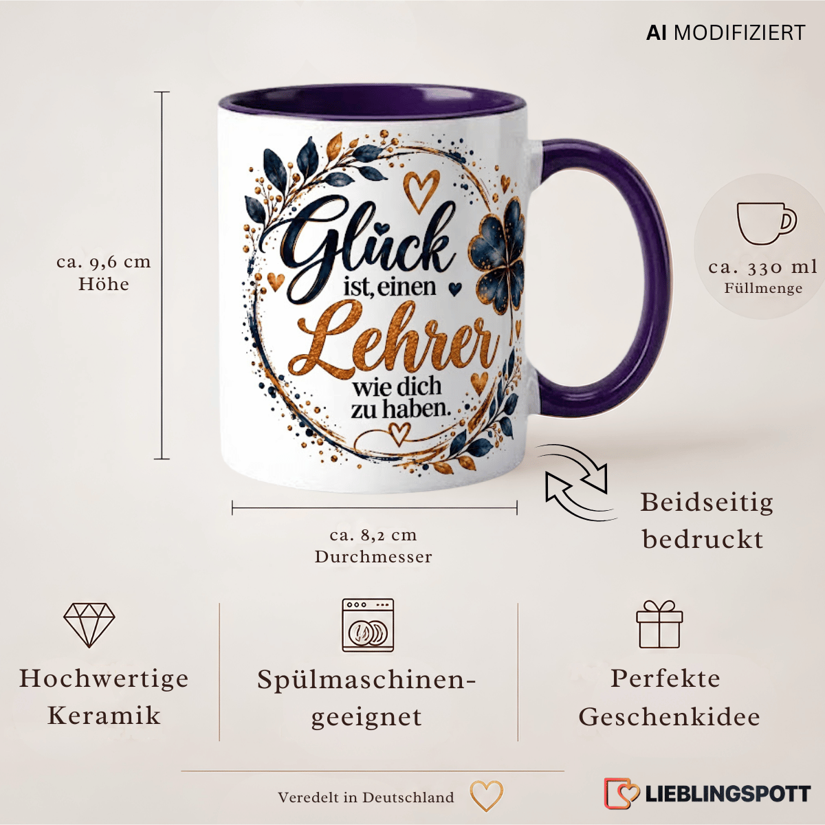 Lehrer Tasse Produktdetails 330 ml 9,6 cm 8,2 cm doppelseitig bedruckt