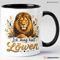 Keramiktasse mit Löwenmotiv in Schwarz