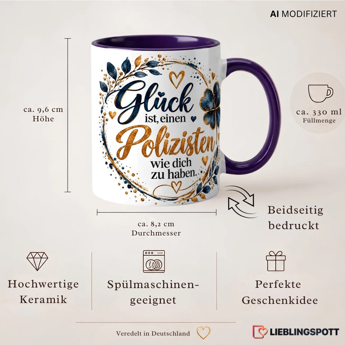 Polizisten Keramiktasse 330 ml – Maße und Eigenschaften