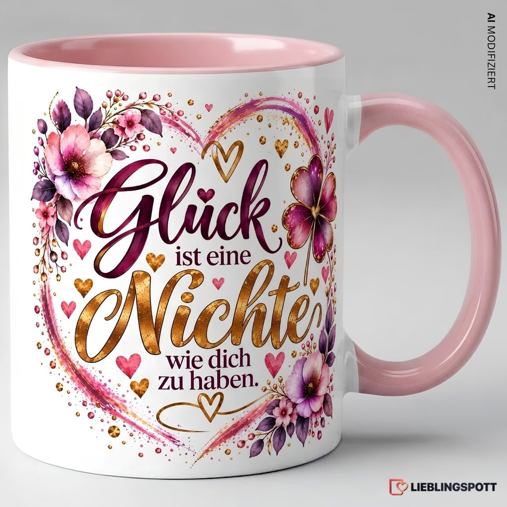 Keramiktasse Glück ist eine Nichte wie dich zu haben in Rosa