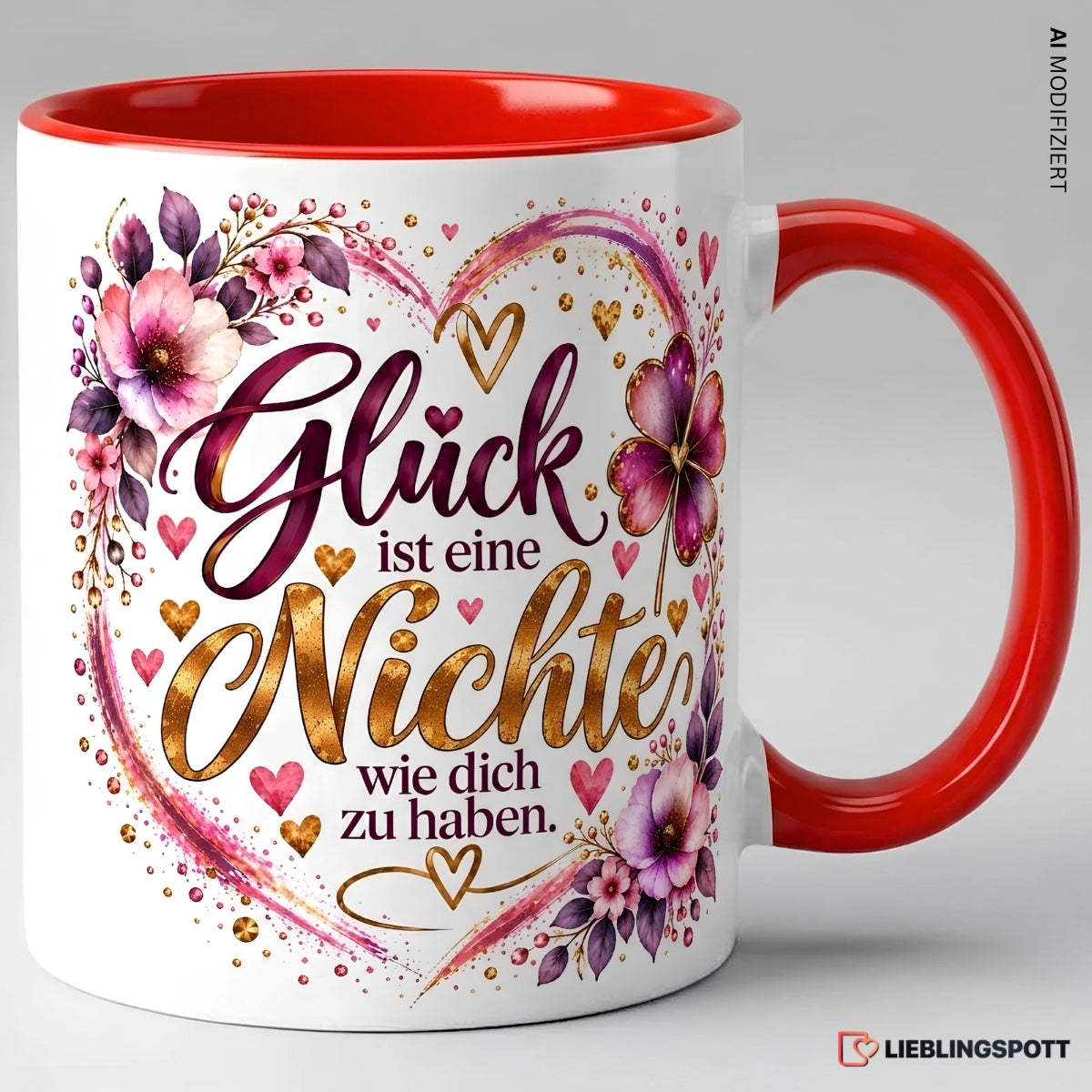 Keramiktasse Glück ist eine Nichte wie dich zu haben in Rot