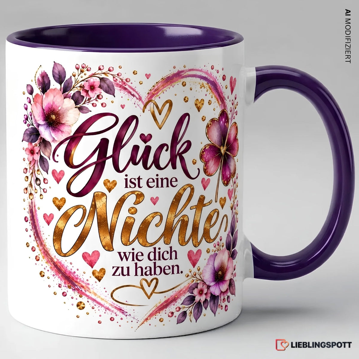 Keramiktasse Glück ist eine Nichte wie dich zu haben in Violett