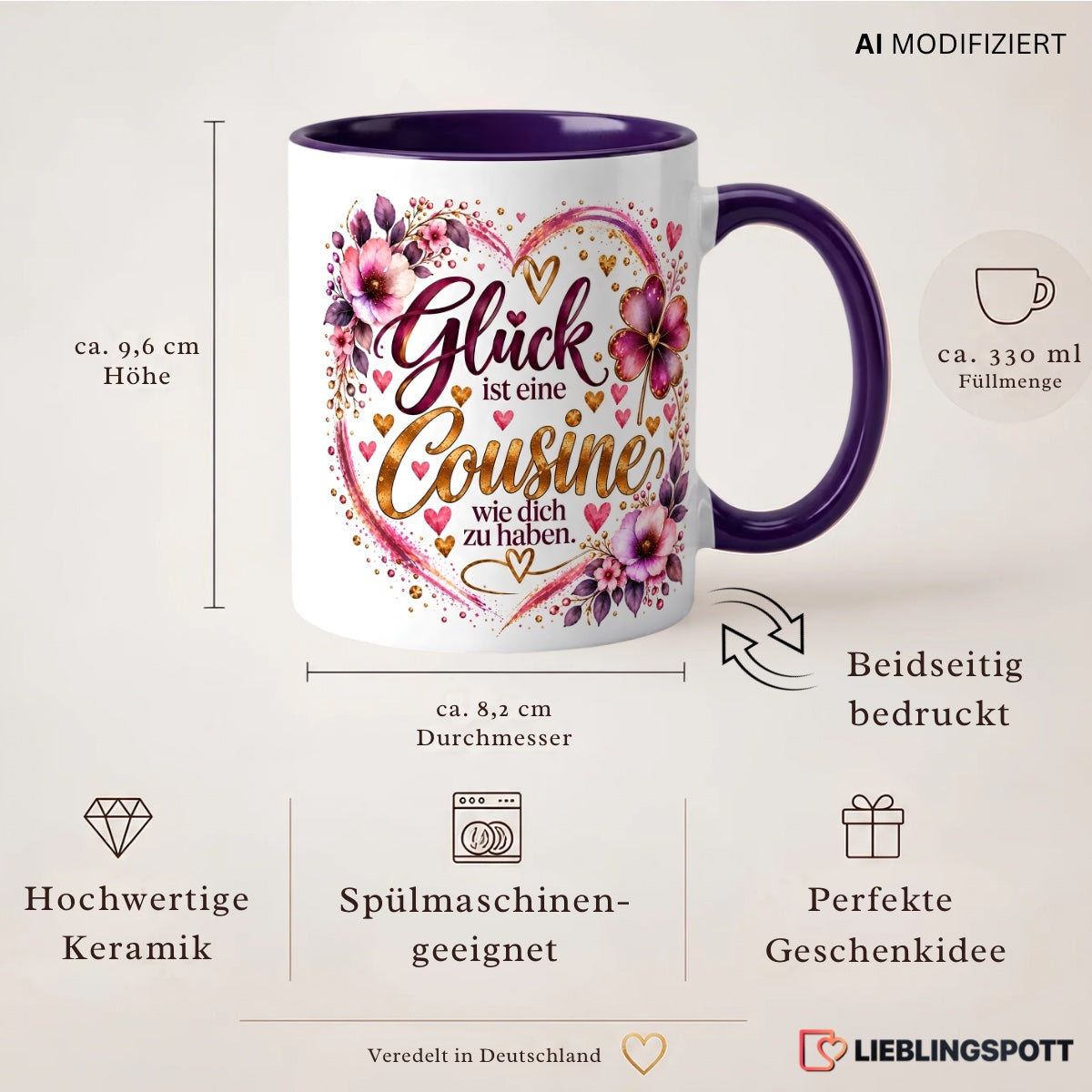 Cousine Tasse Produktinformationen 330 ml beidseitig bedruckt