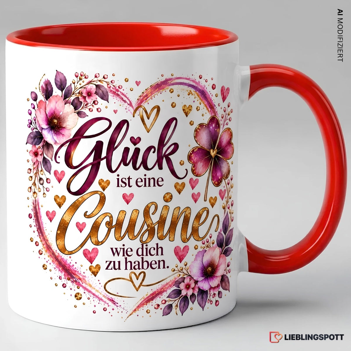 Cousine Tasse rot mit Spruch Glück ist eine Cousine wie dich zu haben