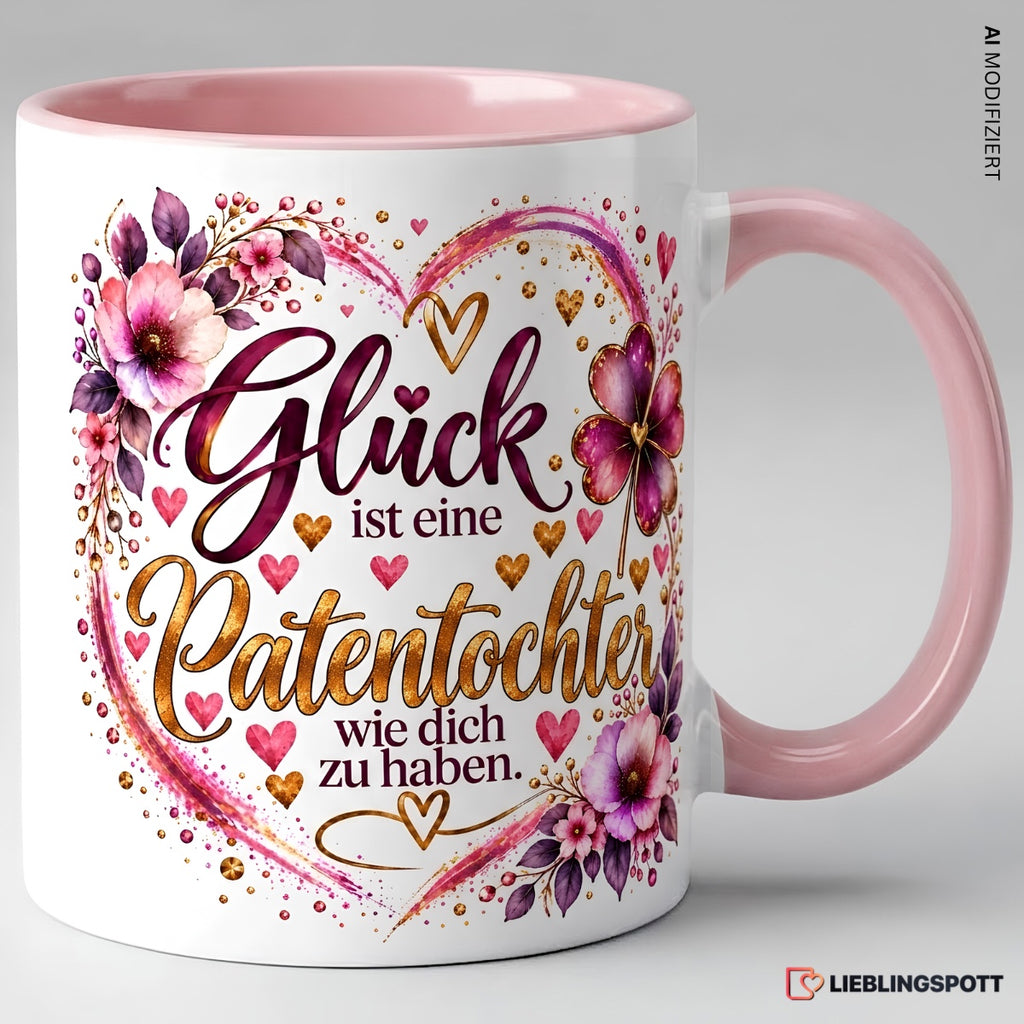 Patentochter Tasse rosa mit Spruch Glück ist eine Patentochter wie dich zu haben
