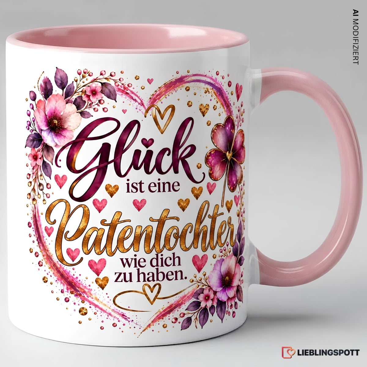 Patentochter Tasse rosa mit Spruch Glück ist eine Patentochter wie dich zu haben
