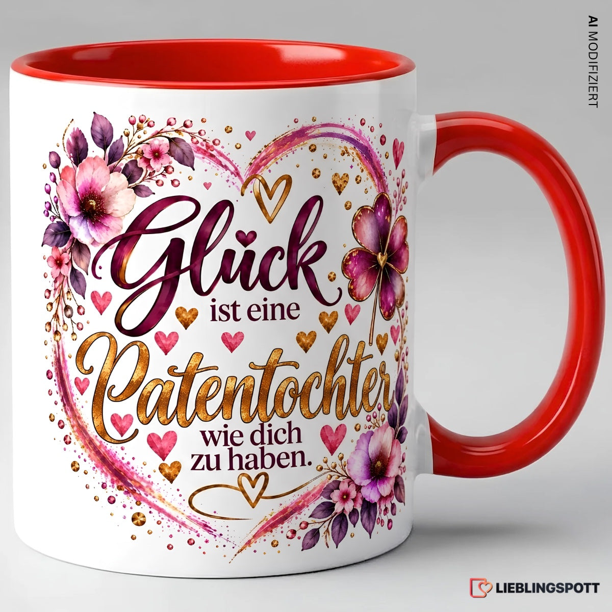 Patentochter Tasse rot mit Spruch Glück ist eine Patentochter wie dich zu haben