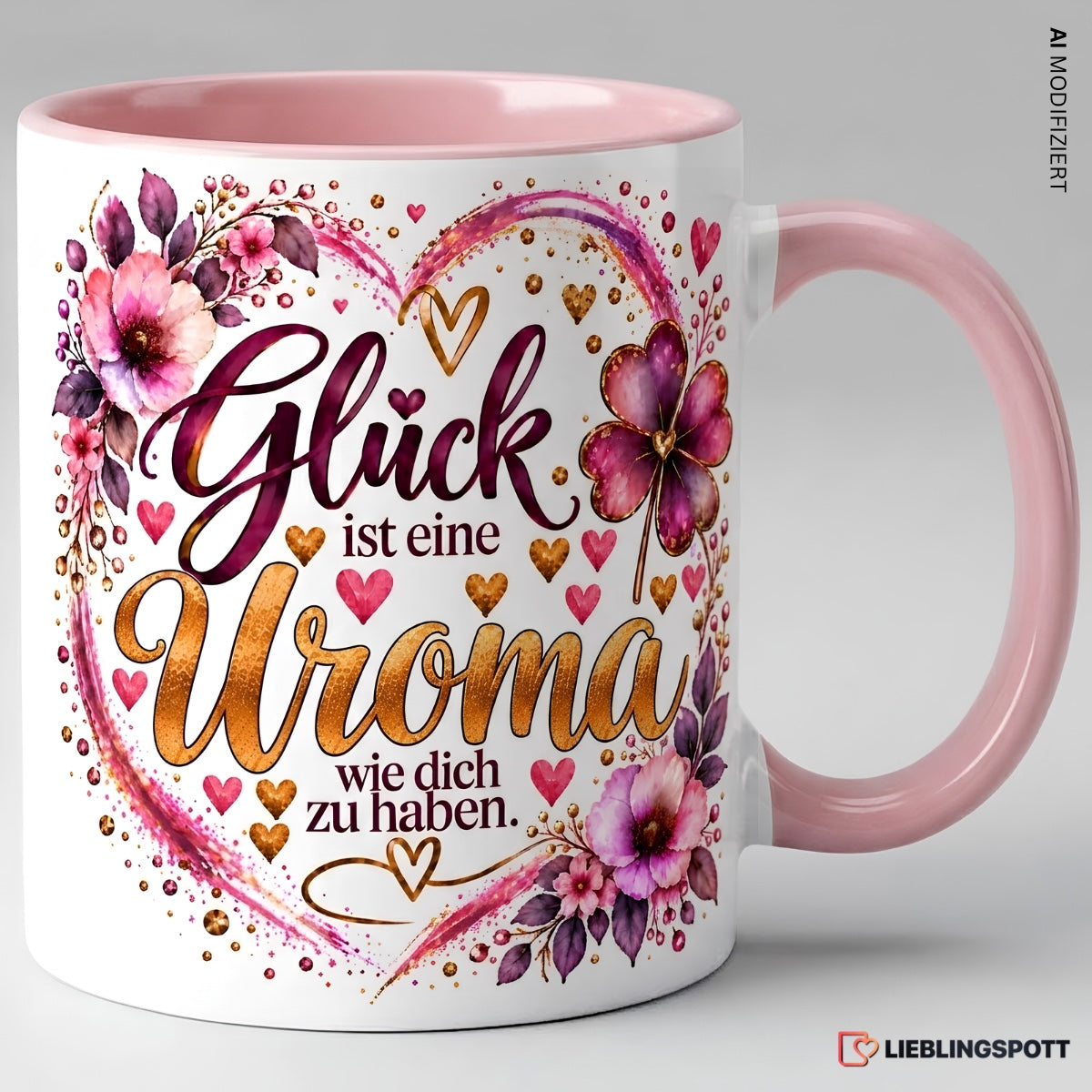 Uroma Tasse in Rosa – Glück ist eine Uroma wie dich zu haben