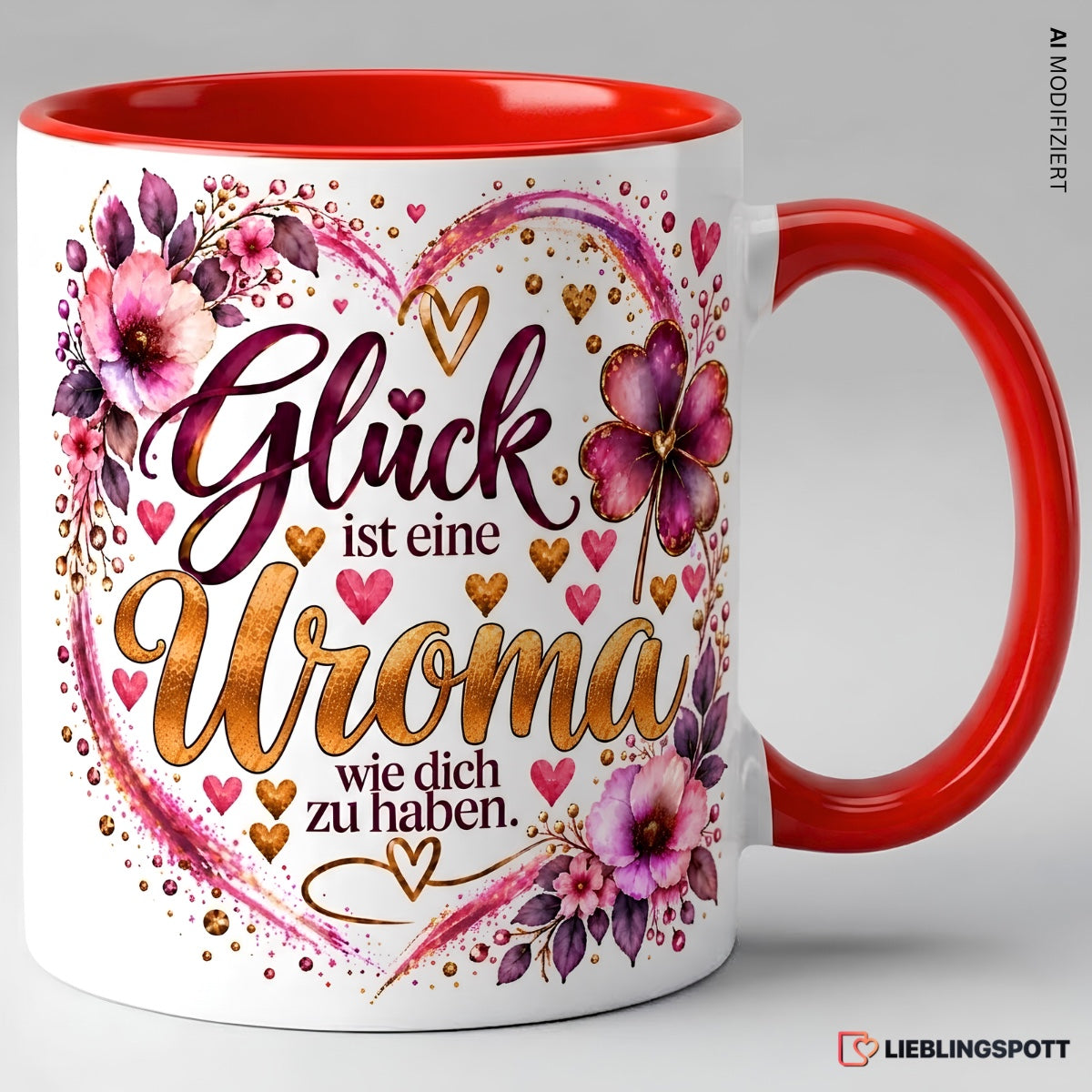 Uroma Tasse in Rot – Glück ist eine Uroma wie dich zu haben