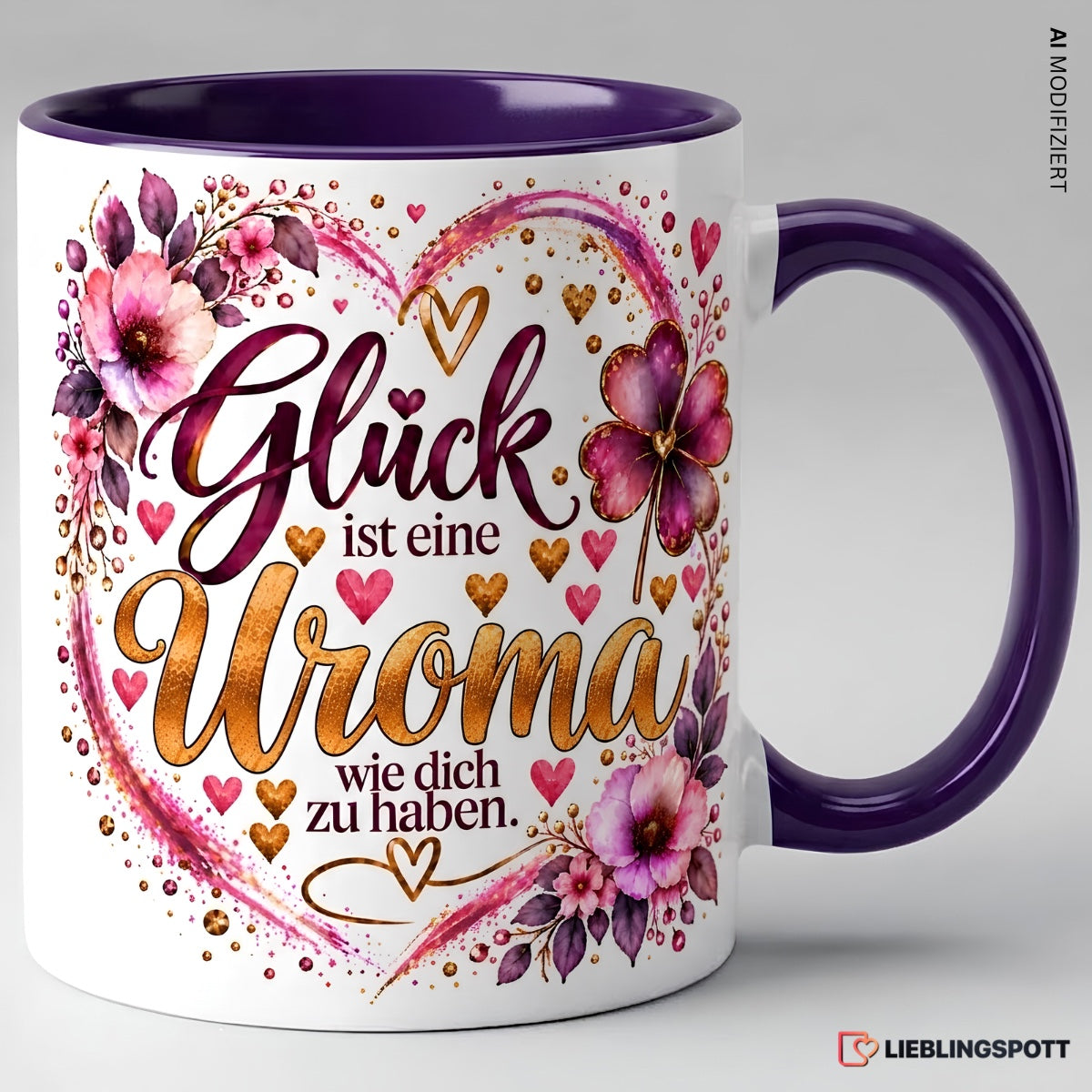 Uroma Tasse in Violett – Glück ist eine Uroma wie dich zu haben
