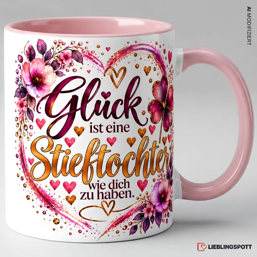 Stieftochter Tasse in Rosa – Glück ist eine Stieftochter wie dich zu haben