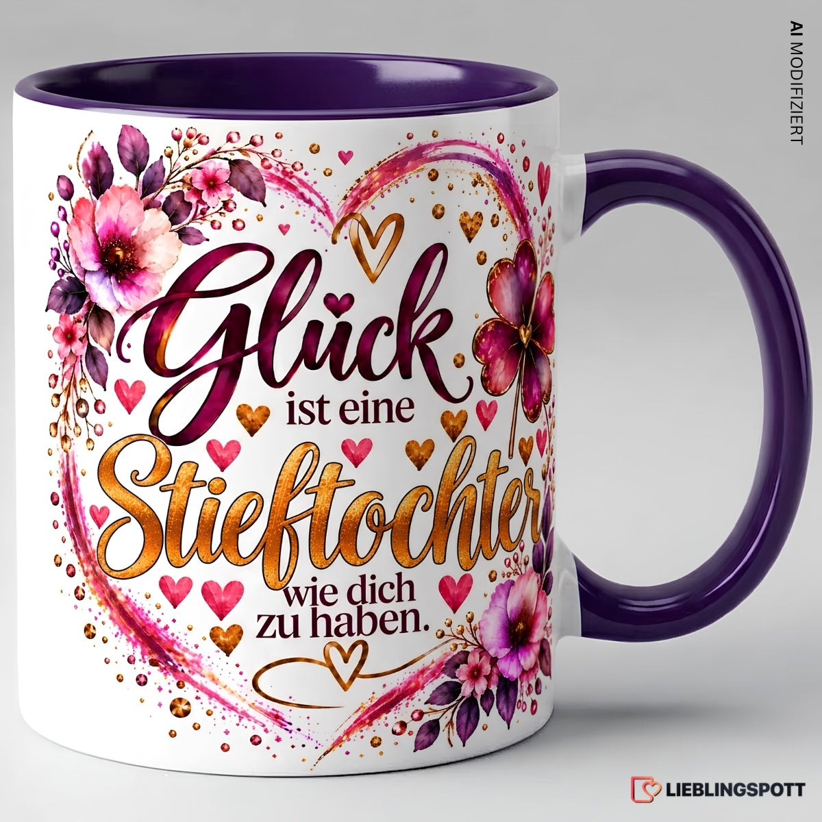 Stieftochter Tasse in Violett – Glück ist eine Stieftochter wie dich zu haben