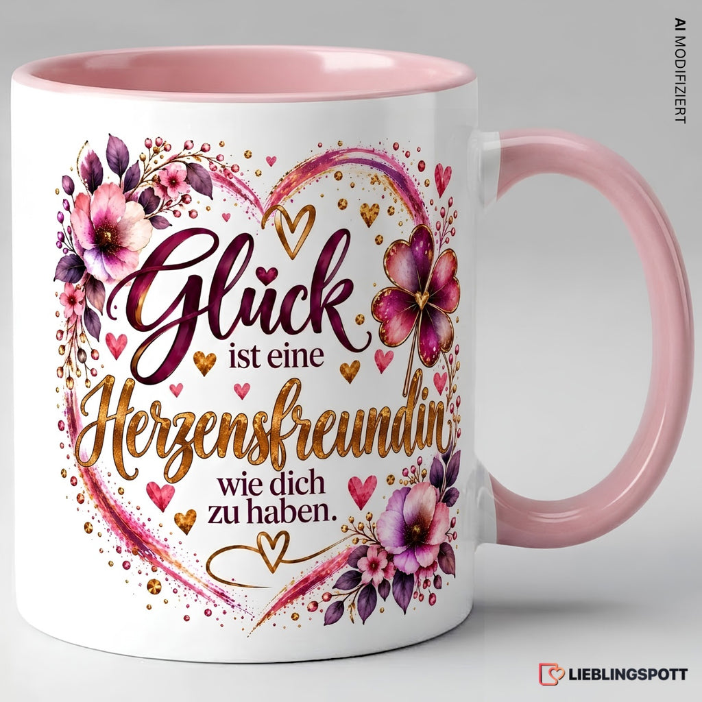 Herzensfreundin Tasse in Rosa – Glück ist eine Herzensfreundin wie dich zu haben