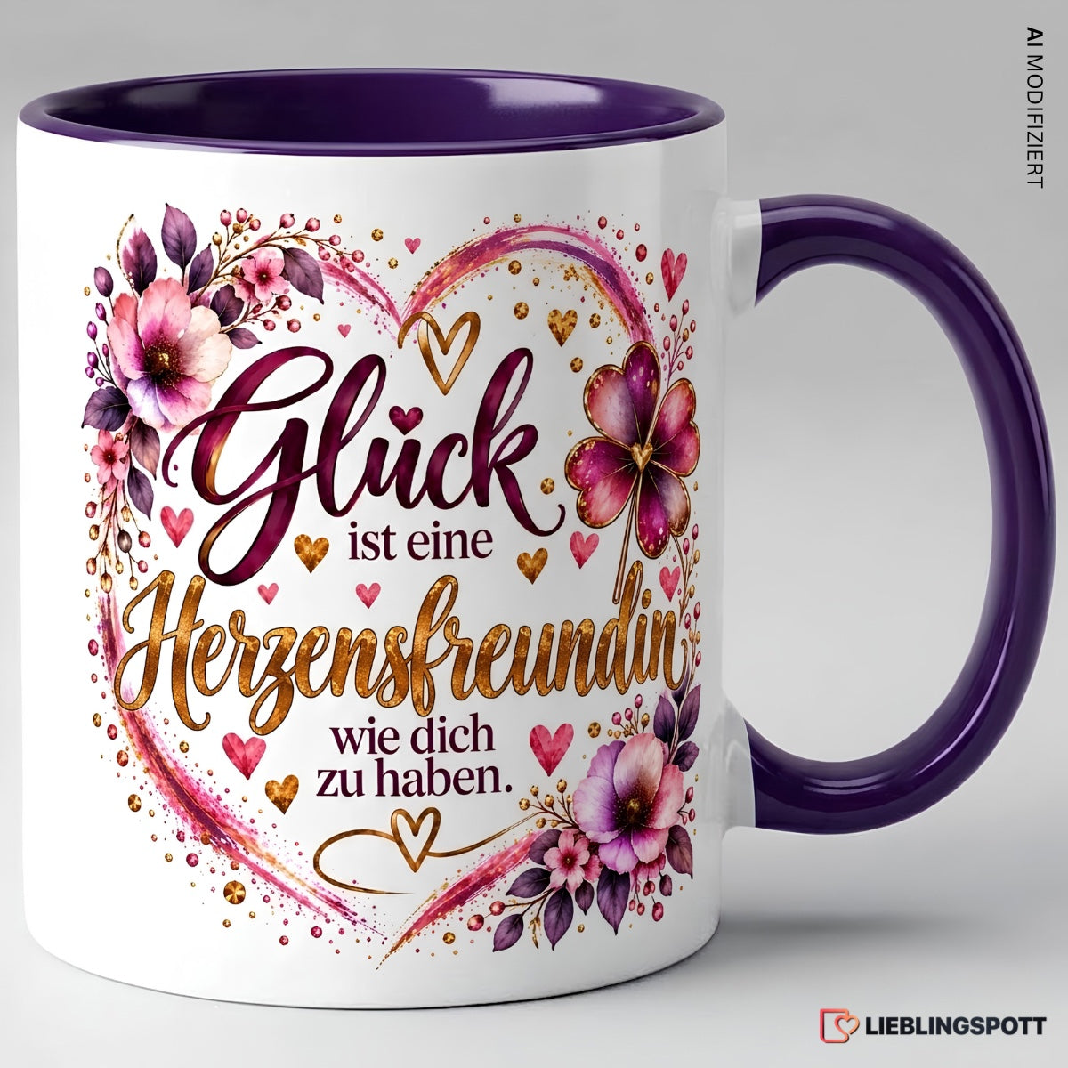 Herzensfreundin Tasse in Violett – Glück ist eine Herzensfreundin wie dich zu haben