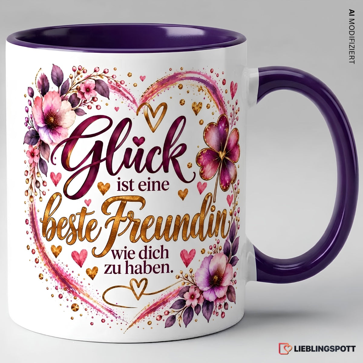 Beste Freundin Tasse in Violett – Glück ist eine beste Freundin wie dich zu haben