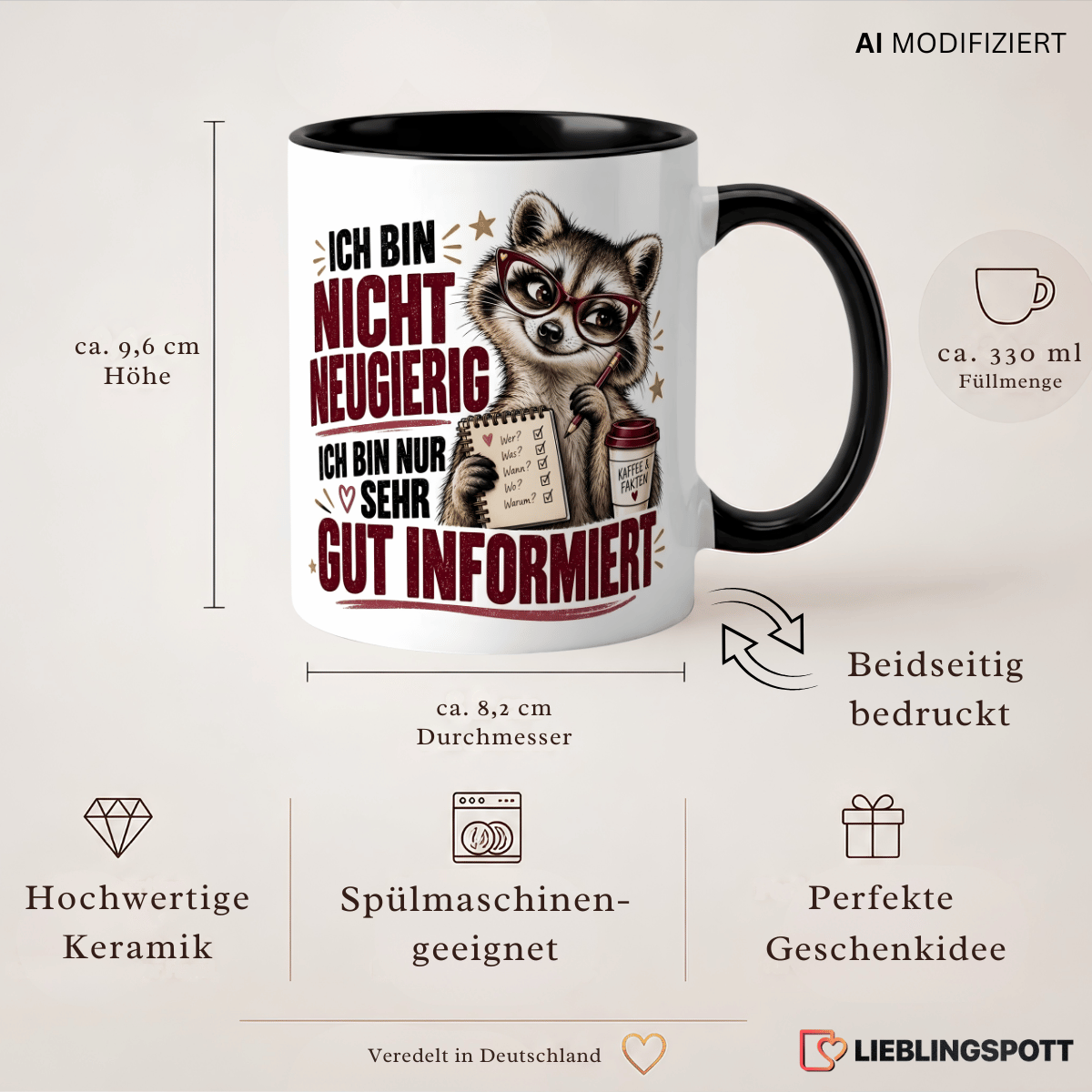 Lustige Tasse Produktdetails – 330 ml, beidseitig bedruckt
