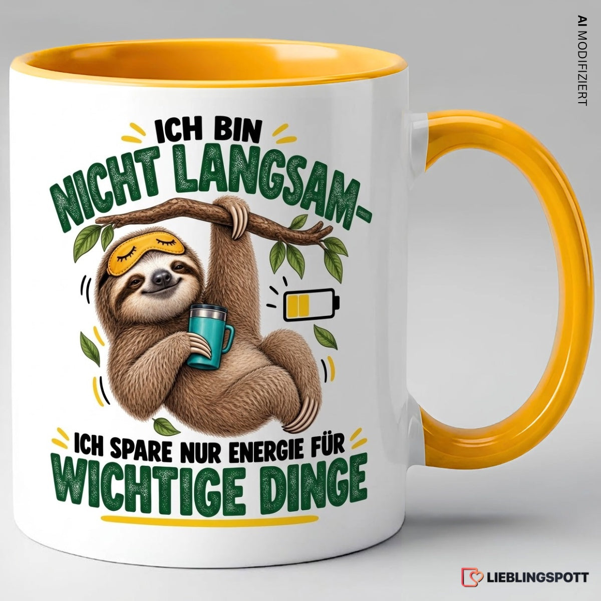 Faultier Tasse Gelb – Ich bin nicht langsam