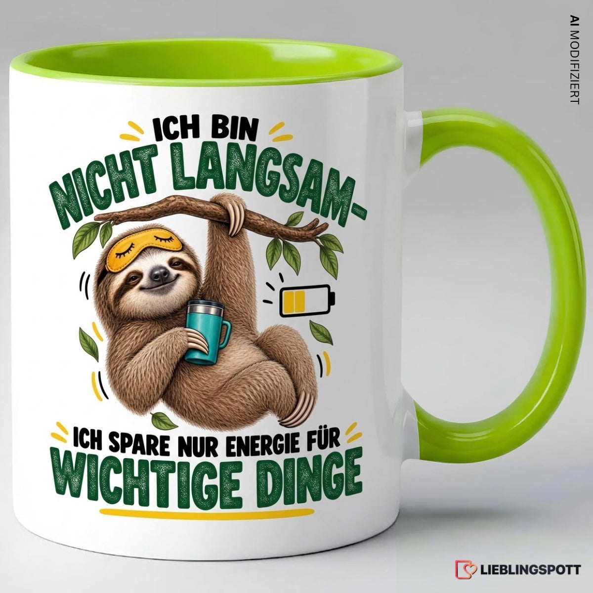 Faultier Tasse Grün – Ich bin nicht langsam